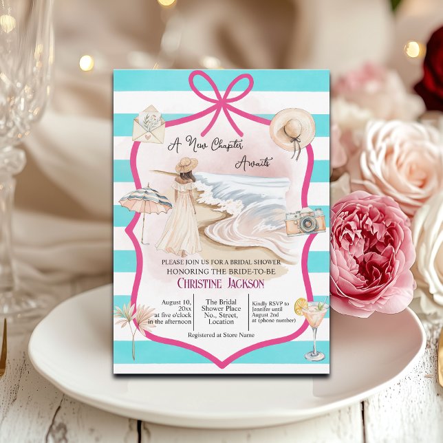 Invitación Summer Chic 'A New Chapter Awaits' Bridal Shower (Subido por el creador)