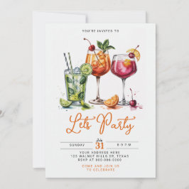 Invitación Summer Cocktail Party with Colorful Drinks