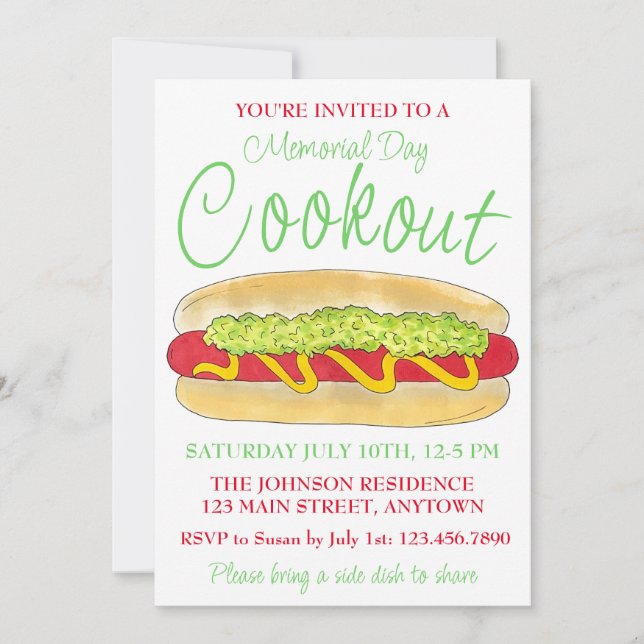 Invitación Summer Cookout Picnic Maine Red Snapper Hotdog ME (Anverso)