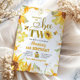 Invitación Summer Daisy Sunflower Bee Segundo cumpleaños