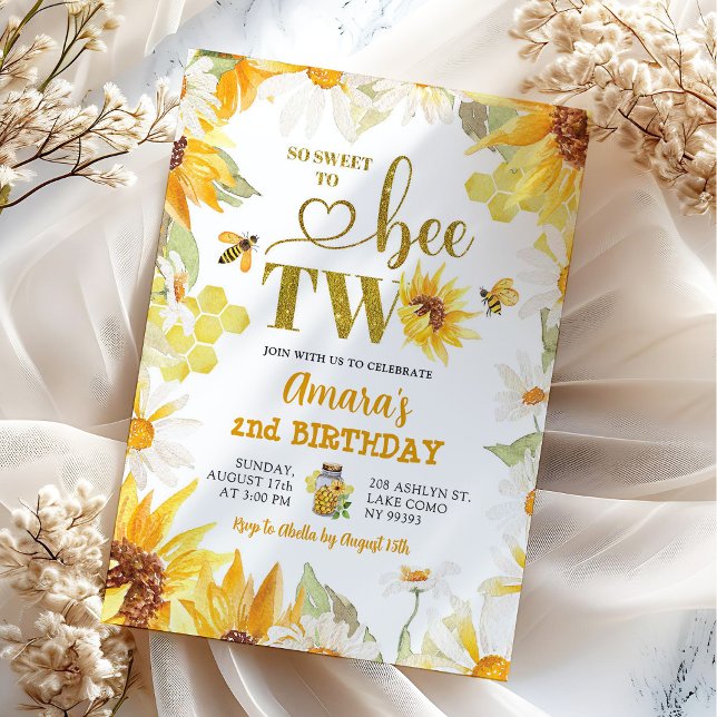 Invitación Summer Daisy Sunflower Bee Segundo cumpleaños (Subido por el creador)