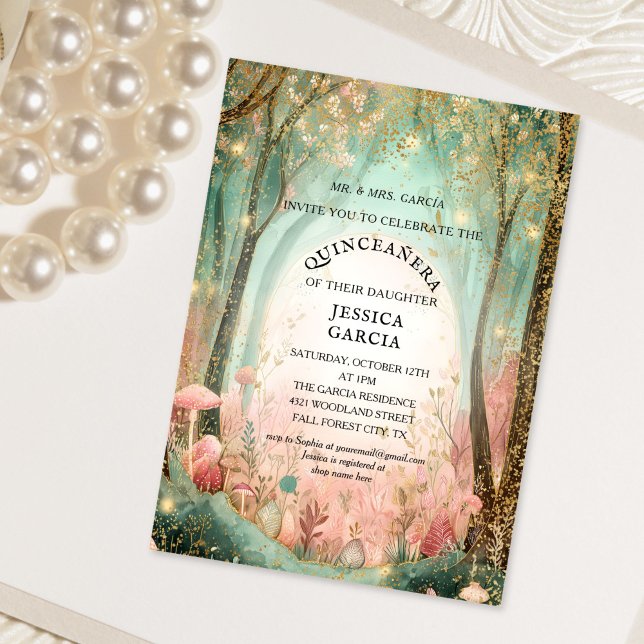 Invitación Summer Fairy Tale Enchanted Forest  Quinceañera  (enchanted forest quinceanera invitation)