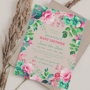 Invitación Summer Floral Baby Shower Save Date Champagne