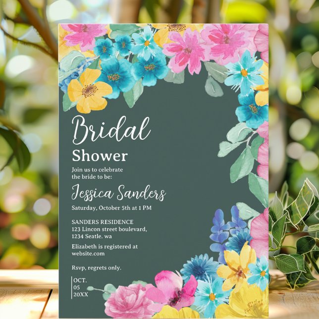 Invitación Summer floral Bridal Shower with Photo Green (Subido por el creador)