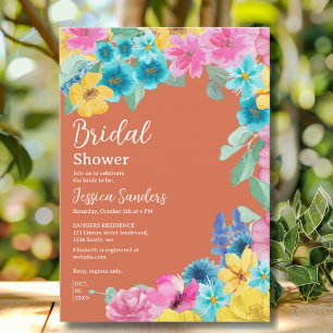 Invitación Summer floral Bridal Shower with Photo Orange
