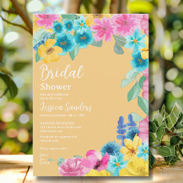 Invitación Summer floral Bridal Shower with Photo Yellow