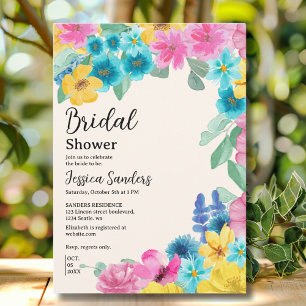 Invitación Summer floral Bridal Shower with Photo Yellow