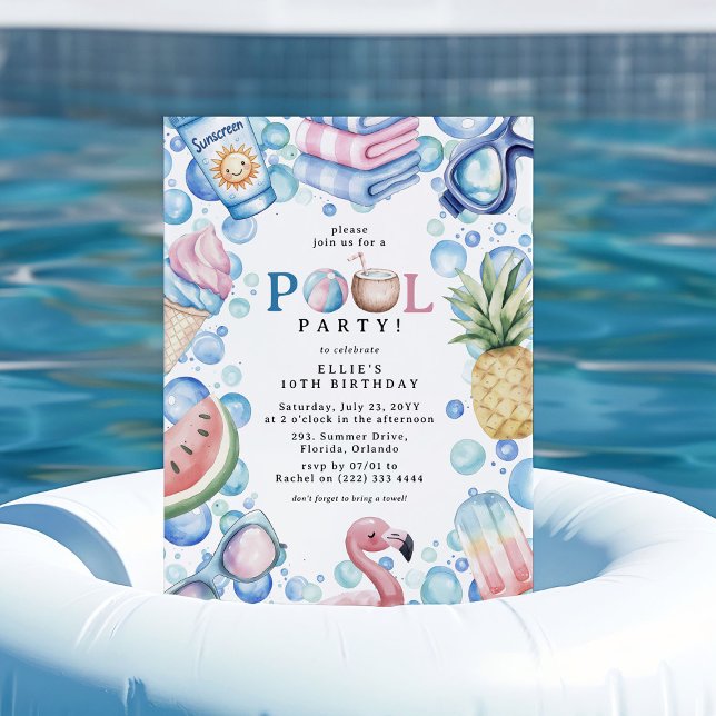 Invitación Summer Fun Pool Party Birthday (Subido por el creador)