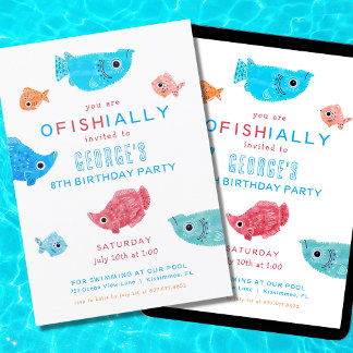 Invitación Summer Funky Fish Birday Pool Fiesta