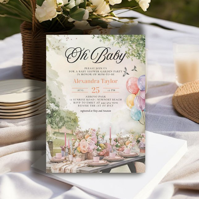 Invitación Summer Garden Elegant Rustic Neutral Baby Shower (garden party baby shower invitation summer watercolor painted neutral modern elegant rustic)