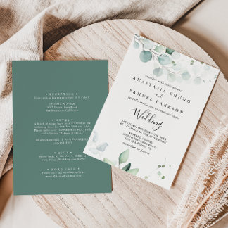 Invitación Summer Green Eucalyptus Front & Back Wedding