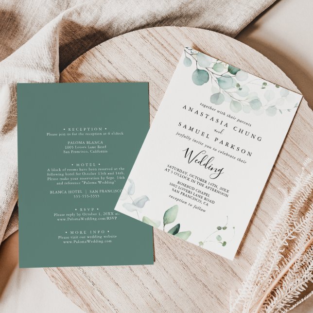 Invitación Summer Green Eucalyptus Front & Back Wedding (Subido por el creador)