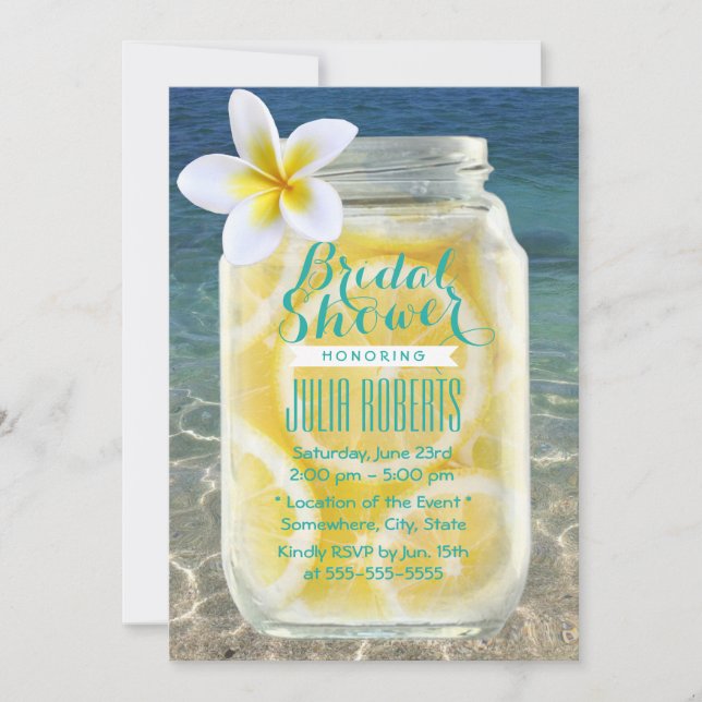 Invitación Summer Lemonade Mason Jar Beach Bridal Shower (Anverso)