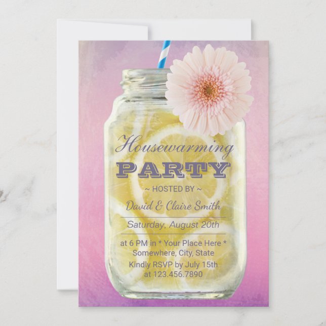 Invitación Summer Lemonade Mason Jar Watercolor (Anverso)