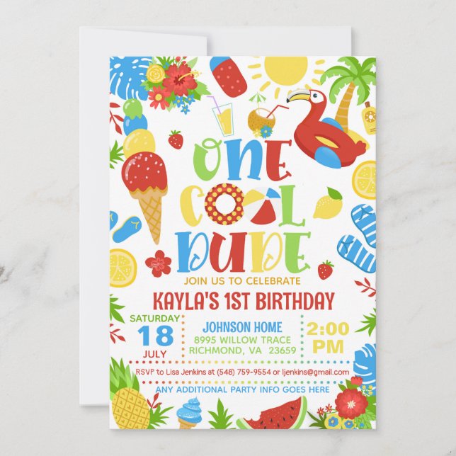Invitación Summer One Cool Dude 1st Birthday Invitation (Anverso)