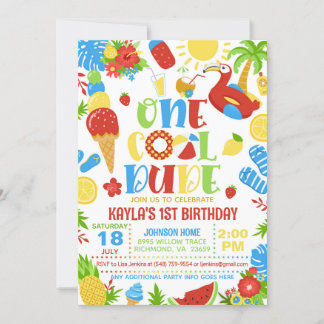 Invitación Summer One Cool Dude 1st Birthday Invitation