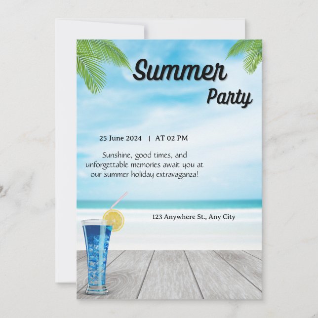 Invitación Summer Party Beach (Anverso)