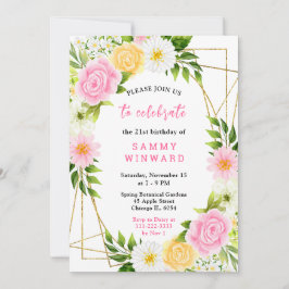 Invitación Summer Pink and Yellow Flowers and Foliage