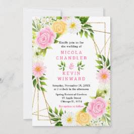 Invitación Summer Pink and Yellow Flowers and Foliage Wedding