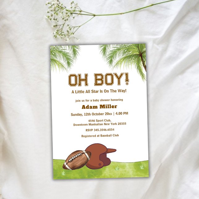 Invitación Summer Plam Tree All Star Football Baby Shower  (Summer Plam Tree All Star Football Baby Shower Invitation)