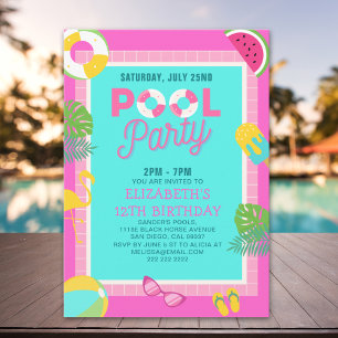 Invitación Summer Pool Birthday Bash Girl
