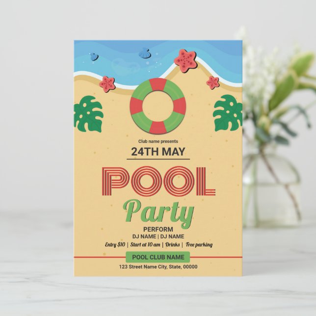 Invitación Summer Pool Party Flyer Template (Anverso de pie)