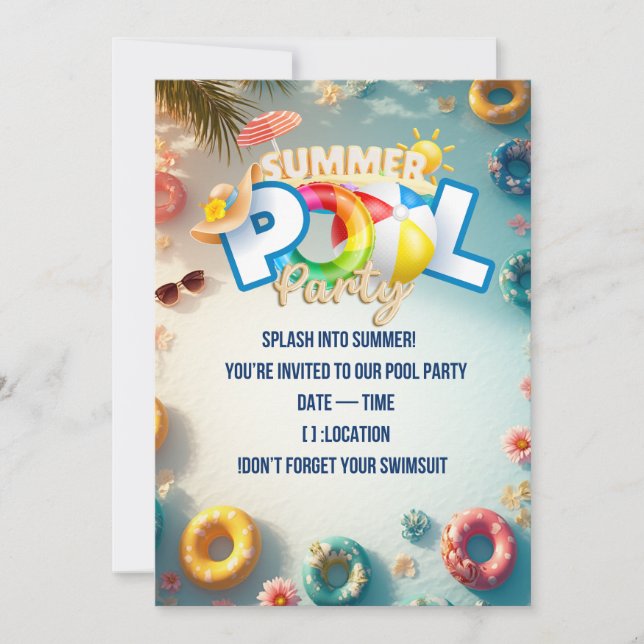 Invitación  Summer Pool Party Invitation (Anverso)