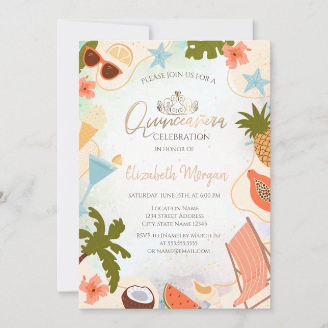 Invitación Summer Pool Party Quinceañera (Anverso)