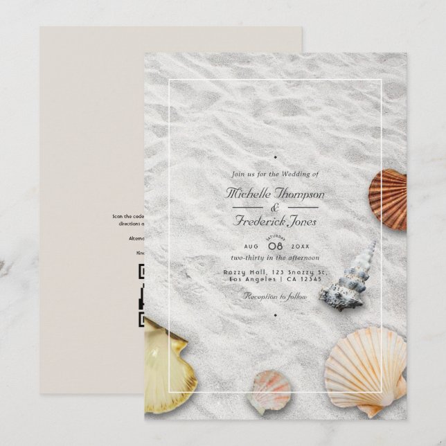 Invitación Summer QR Code RSVP Beach Wedding (Anverso / Reverso)