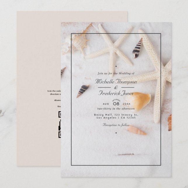 Invitación Summer QR Code RSVP Beach Wedding (Anverso / Reverso)