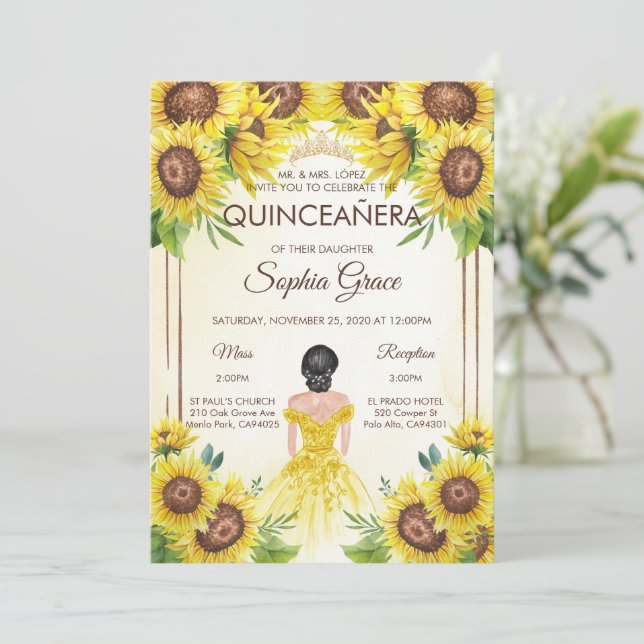 Invitación Summer Quinceanera Garden Sunflowers Cumpleaños (Anverso de pie)