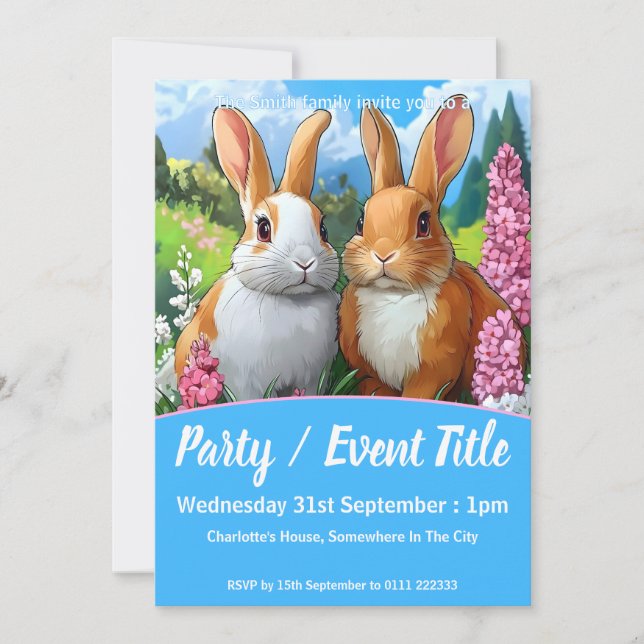 Invitación Summer Rabbits (Anverso)
