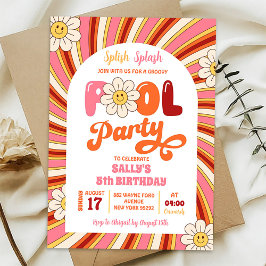Invitación Summer Retro Groovy Daisy Pool Fiesta Cumpleaños