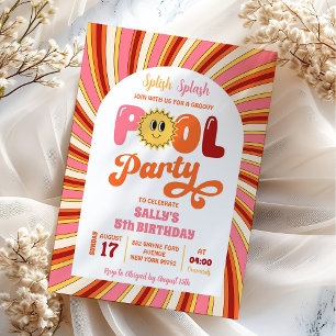 Invitación Summer Retro Groovy Sun Pool Fiesta Cumpleaños