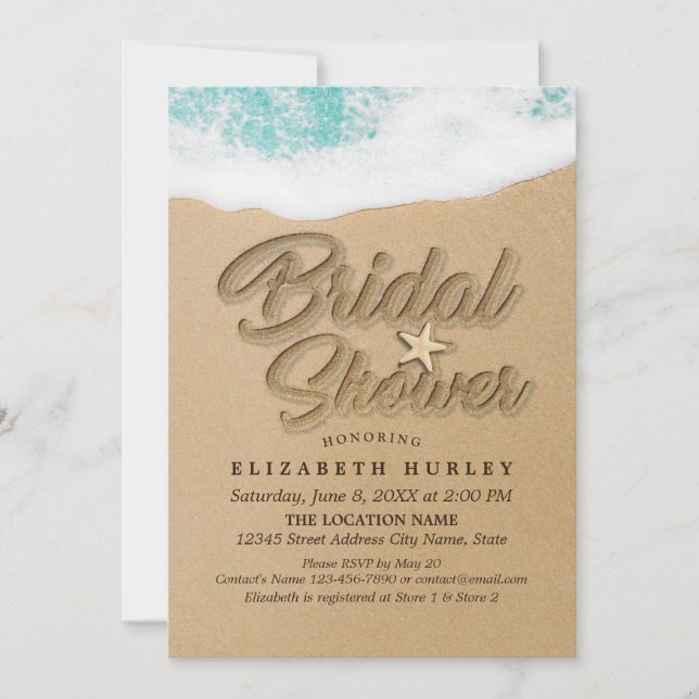 Invitación Summer Sandy Beach Wedding Bridal Shower Starfish (Anverso)