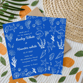Invitación  Summer Seashells Frame Beach Wedding Blue