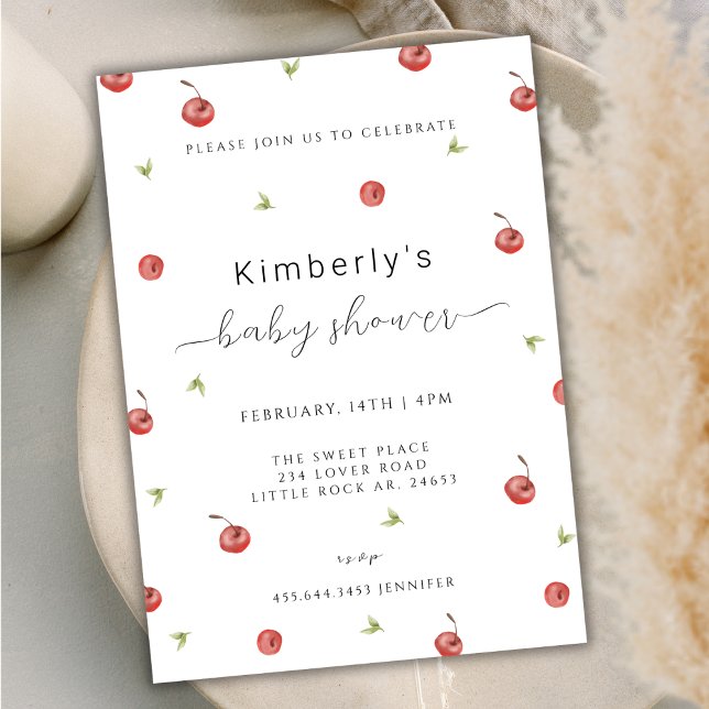 Invitación Summer Watercolor Cherry Sweet Baby Shower (Summer Watercolor Cherry Sweet Baby Shower Invitation)