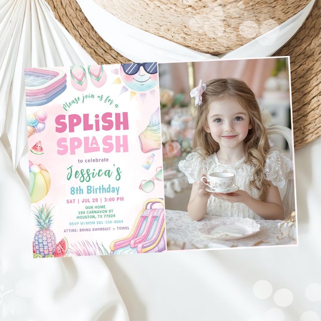 Invitación Summer Waterslide Girl Birthday Party Photo (Subido por el creador)