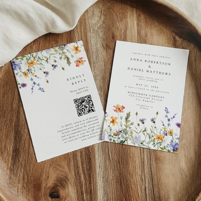 Invitación Summer Wildflower Garden QR Code Wedding (Subido por el creador)