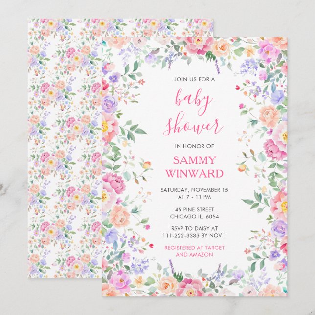 Invitación Summer Wildflowers Floral Baby Shower (Anverso / Reverso)