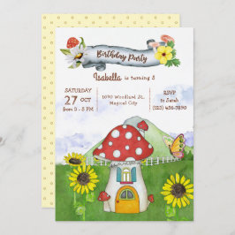 Invitación Summer Woodland Mushroom House Cumpleaños capricho