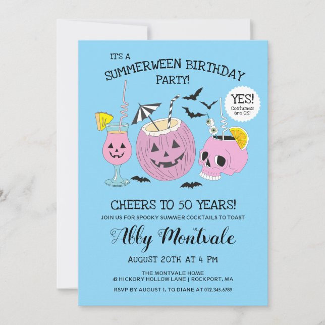 Invitación Summerween 50th Birthday Cocktail Fiesta (Anverso)
