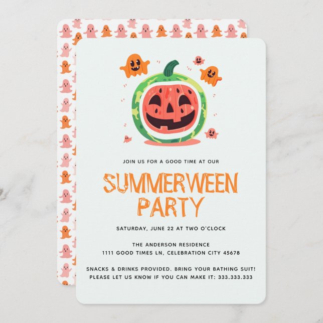 Invitación Summerween Melon-o-Lantern Summer Halloween Party (Anverso / Reverso)