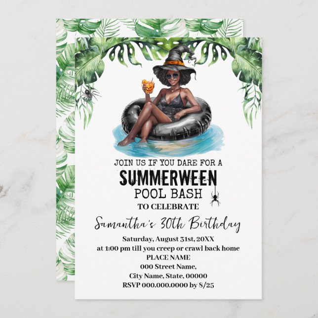 Invitación Summerween Witch Tropical Birthday Bash (Anverso / Reverso)