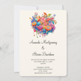 Invitación Summery Flower Bouquet Whimsical Boho Boda