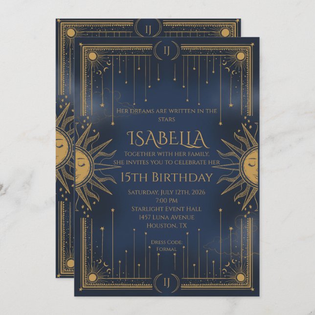 Invitación sun and stars (Anverso / Reverso)