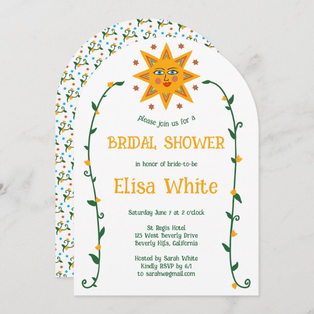 Invitación Sun and Vines Boho Arch Whimsical Shower (Anverso / Reverso)