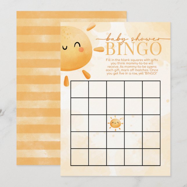 Invitación Sun Sunshine Baby Shower BINGO Juego (Anverso / Reverso)