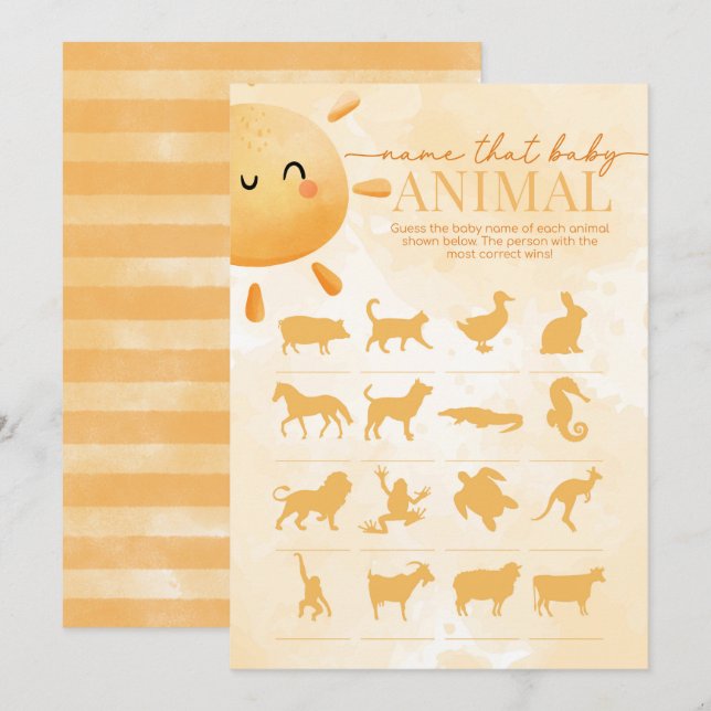 Invitación Sun Sunshine Name that Baby Animal Shower Game (Anverso / Reverso)
