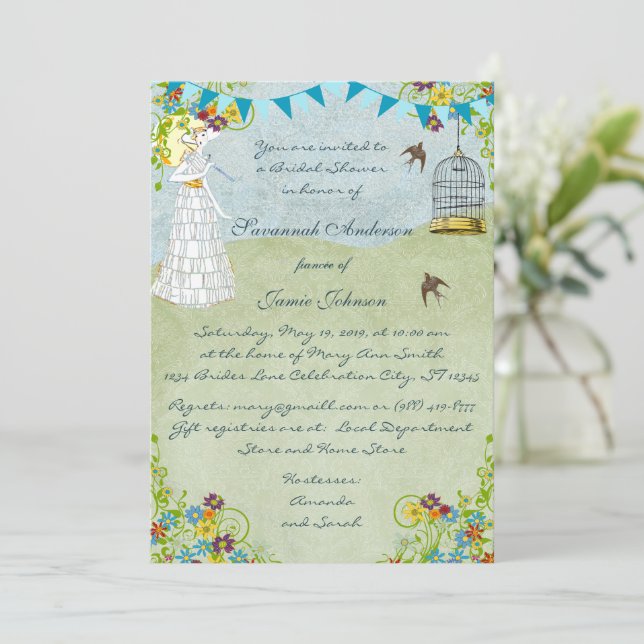 Invitación Sun Umbrella Bunting Garden Bridal Shower (Anverso de pie)